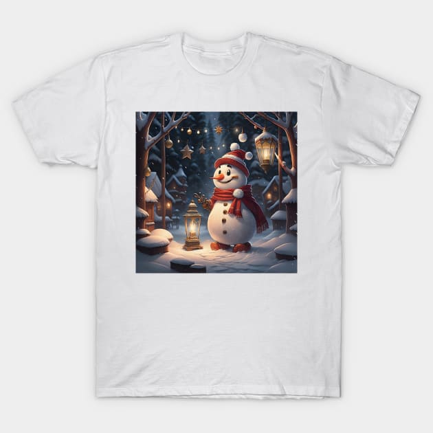 Snowman at christmas camp T-Shirt by Virshan